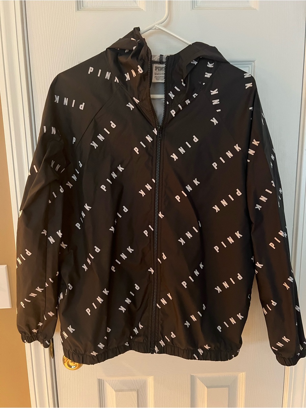 PINK Victoria's Secret Black Logo Hooded Windbreaker